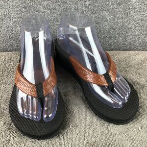 Speedo Brown Woven Pattern Thong Flip Flops Wedge Sandals Sz 8